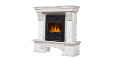 Портал Firelight Forte Classic U (угловой) камень белый, шпон белёный дуб