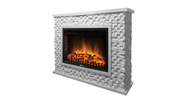 Портал Firelight Quadro 25 камень песчаник античный белый, белая эмаль