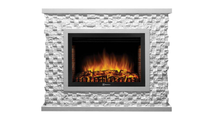 Портал Firelight Quadro 25 камень песчаник античный белый, белая эмаль